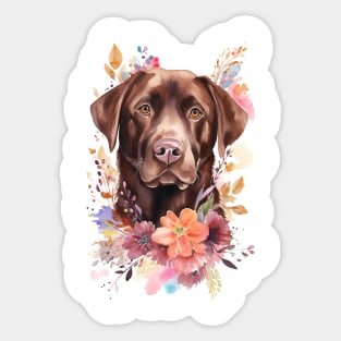 Pet Dog Portrait, Dog Owner Gift Idea, Cute Chocolate Lab Watercolor Dog Portrait Sticker